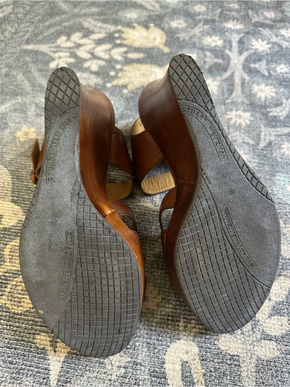 Stuart Weitzman Brown Leather Strappy Platform Wedge Sandals Sz 10 - Picture 8 of 9